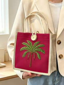 Bohemian Retro Coconut Tree Pattern Handbag, Women's Handbag,Portable Casual Storage Bag, Multifunctional Shopping Bag, Large Capacity Minimalist Decoration, Perfect Gift For Middle Eastern National Day, Halloween, Christmas,Travel Essential - Multicolor - View 4