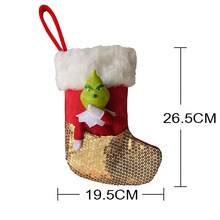The Grinch 1pc High-End Christmas Gift Sock Bag Green Fur Monster Christmas Stocking Hanging Ornament Decor (Random Style) - Silver-white Socks - View 7