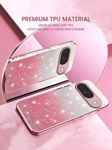 奢华闪亮水钻渐变亮片花朵软壳手机壳，适用于 Pixel 10/9 Pro XL/8/7/6 Pro/9A/8A/7A/6A 5G，时尚保护套 - 粉色 - 查看 5