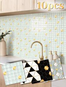 10pcs Self-Adhesive Marble Wallpaper, Waterproof Tile Stickers, Wear-Resistant Easy To Clean, Peel And Stick, DIY Home Wall Decor Stickers, Suitable For Kitchen, Living Room, Dining Room, Bar And Bathroom Decoration - View 3