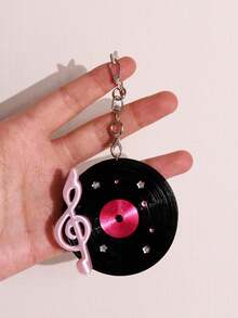 Harajuku Y2K Vintage Black & Pink Round Earphone Case Keychain, Music Film Note Earphone Storage Portable Cordless Organizer Box - Multicolor - View 10