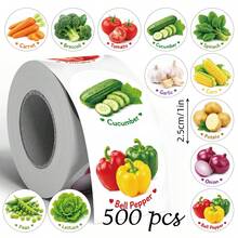 500pcs Fruit & Vegetable Cognition Roll Stickers, 1 Inch Round, 12 Patterns Per Style, English Annotation, Teacher Reward, Gift Bag, Snack Box, Baking Packaging Seal Stickers, Fruit & Vegetable Theme Party, Picnic Party Decoration Stickers, Storage Box, Food Jar, Toy Storage Box Classification Label Stickers, Food Theme Scrapbooking - Multicolor - View 7