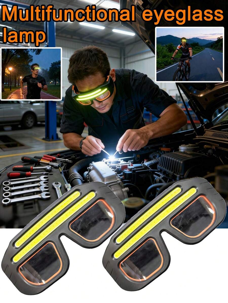 1 buah Lampu Kepala Kacamata COB yang Dapat Dipakai, Senter LED Portabel Terang Bebas Genggam, Lampu yang Dapat Diatur dan Anti-Selip untuk Digunakan di Malam Hari, Memancing, Mendaki, dan Penggunaan Darurat - hitam - View 1
