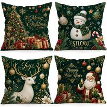 4pcs/1pc Green Christmas Theme Pattern Pillowcase Without Insert, Single-Sided Printed Pillowcase, Suitable For Living Room Bedroom Home Decor, All-Season Pillowcase - Multicolor - View 1