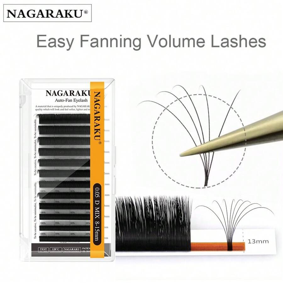 NAGARAKU Easy Fan Eyelash Extensions 8-15mm Automatic Fan-Shaped Quick Bloom Pre-Bonded Dense Eyelash Clusters, Eyelash Clusters, Single Eyelashes, Eyelashes, False Eyelashes - Black - View 1