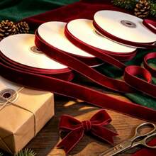 1pc 4.57m Single-Sided Non-Elastic Colorful Flocked Ribbon, Flocked Satin Ribbon For Bows, DIY Clothing, Christmas Decoration (Length May Vary Due To Manual Measurement), With Paper Spool For Easy Storage - 25 Yards Wine Red - View 4