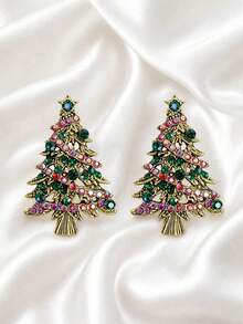 2pcs Colorful Rhinestone Christmas Tree Brooch Set, Versatile Lapel Accessory For Coat, Scarf, Backpack, Christmas Gift - A - View 1