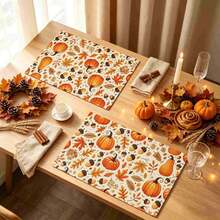 1/4/6pcs Autumn Series Pumpkin Acorn Autumn Leaf Pattern Printed Placemats Suitable For Home Kitchen/Heat-Resistant Table Mats Table Protection Kitchen Dining Table Party Scene Decoration - Multicolor - View 3