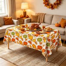 Set 1/3 Buah Taplak Meja Thanksgiving Musim Gugur dengan Desain , Ukuran 54*108 Inci Taplak Meja Persegi Panjang Sekali Pakai Motif Daun Musim Gugur untuk Pesta Thanksgiving, Liburan, dan Dapur. - Jeruk - View 3