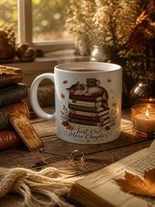 11oz Ceramic Coffee Mug, Reusable, Perfect Gift For Cat And Book Lovers, Christmas/Halloween Gift - Multicolor - View 4