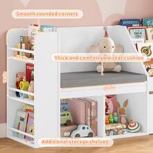 Multi-Functional Integrated Storage Bookshelf With Cushioned Seating & Movable Storage Box - White - View 3