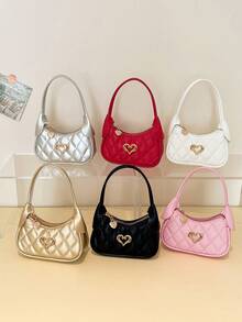 Children's Mini Handbag For Girls, Quilted Heart Decor Princess Accessory Purse, Stylish Coin Pouch - A - View 1