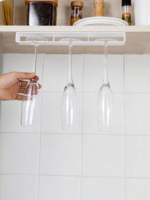 1pc No-Drill Hanging Wine Glass Rack, Cabinet Under-Mount Stemware Storage Holder, Thickened ABS Material With Rounded Edges To Protect Glasses, Space-Saving Easy Installation Anti-Slip Nail-Free Glassware Organizer For Kitchen, Bar, Restaurant, Cafe - A - View 7