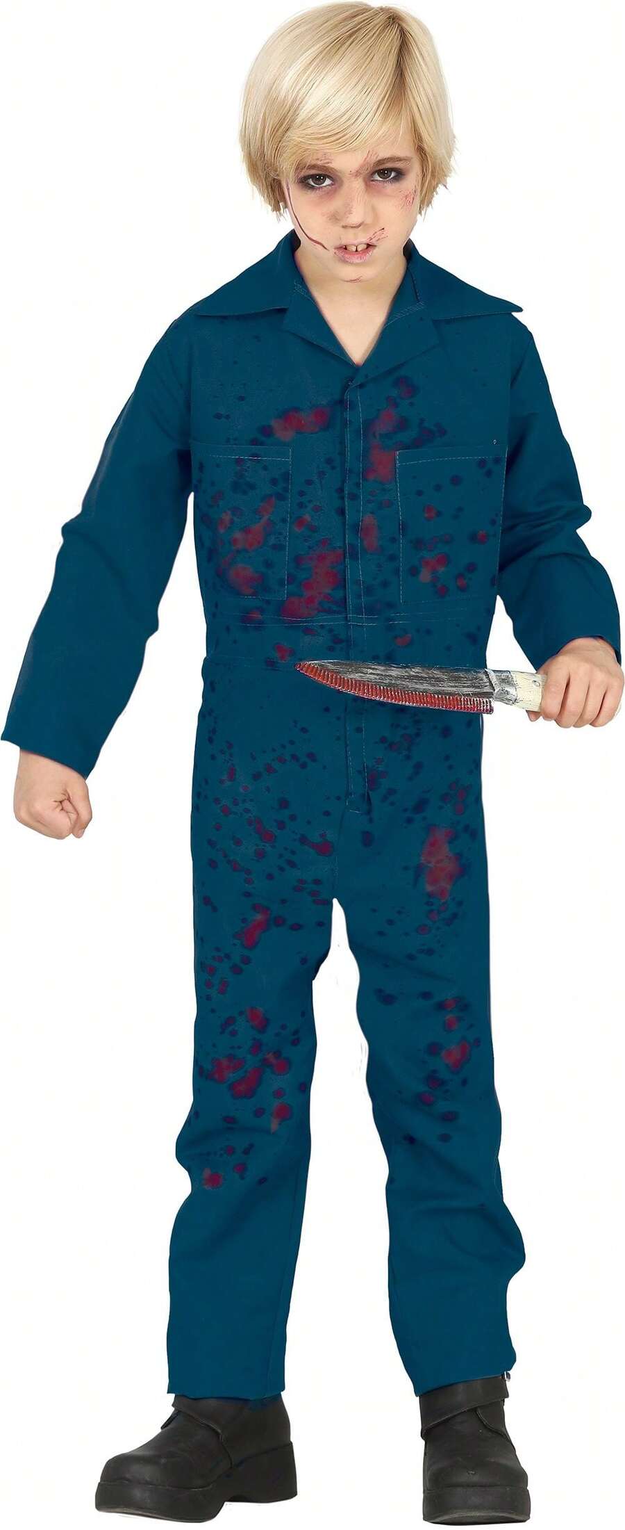KIWI Siniestro Costume For Kids, Complete Terrifyingly Fun Costume With Blue Spotted Jumpsuit And Distressed Effect, Ideal For Halloween And Carnival - Multicolor - View 1