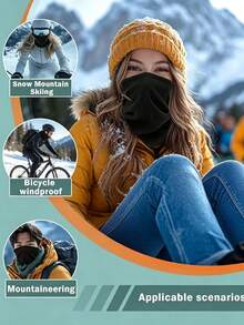 2pcs Black Fleece Winter Balaclava Neck Warmer, Windproof Warm Face Mask, Multi-Purpose Elastic Thermal Neck Scarf, Unisex, Suitable For Outdoor Skiing, Cycling, Running, Motorcycle, Snow Cold Weather Protection Headwear - Multicolor - View 2