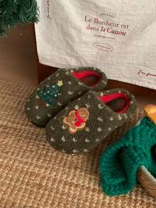XIXITIAO Cute Christmas Doll Winter Closed‑Toe Home Slippers, Soft Sole Cozy Warm Indoor House Slippers - Green - View 4