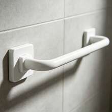 1pc Iron Towel Rack/Slipper Rack, White Minimalist Style Bathroom Storage Rack, Wall-Mounted Towel Bar/Slipper Rack, Bathroom Towel Rack, Wall-Mounted Bathroom Shoe Rack/Storage Rack/Hanging Rack, Single/Double Slipper Rack, White Minimalist Bathroom Storage, Stainless Steel/ABS Towel Rack - View 2