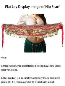 Hollow Mesh Gold Coin Halter Top With Gemstone Decor, Tie Waist Coin Belt, Carnival Party Stage Dance Costume - Multicolor - View 11