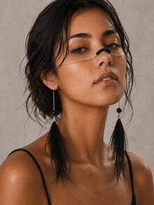 1pc New Feather Tassel Face Chain Design Street Style Facial Accessory For Women - Black Feather - View 1