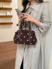 Polka Dot Large Capacity Underarm Bag Women's Fashion Commute Shoulder Bag Casual Elegant - Coffee - View 12