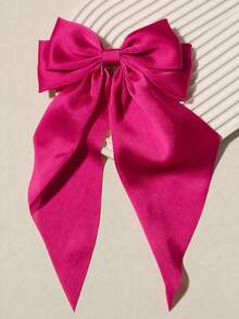 1pc Bow Hair Clip, Women's Satin Ribbon Bow Headband Hair Accessory, Party Hair Accessory, Summer Gift, Claw Clip, Hair Stick, Gift - Hot Pink - View 4