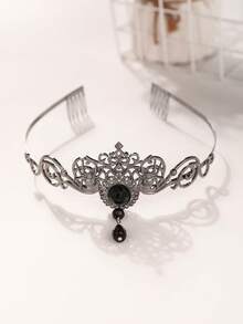 1pc Halloween Dark Undead Queen Crown, Crystal Drip Spider Crown, Vampire Witch Tear Drop Pendant Headpiece For Cosplay, Costume Party, Convention - Antique Black - View 4