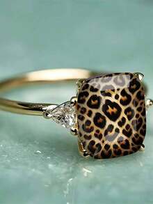 1pc Leopard Print Design Ring, Gold Luster CZ Inlaid Vintage Animal Pattern, Suitable For Women's Daily Wear And Party Occasions, Great Gift For Her - Gold - View 2