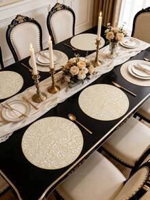 1-6pcs White & Champagne Gold Palm Leaf Pattern Placemats, French Minimalist PVC Embossed Heat-Insulating Table Mats, Valentine's Day Christmas Thanksgiving Decoration Pads - Multicolor - View 5