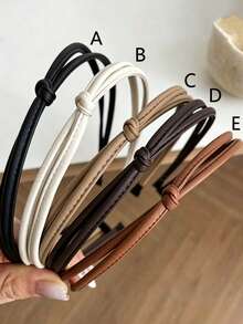 5 /10Pcs Women's Thin Leather Knotted Headband, Solid Color White/Black, - Multicolor - View 4