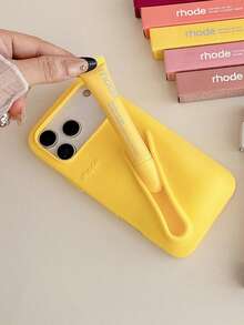 1PC Minimalist Silicone Creative Phone Case With Lipstick Holder Compatible With Apple 16/15/14/13 Pro Max/12 Solid Color Full Coverage Anti-Drop Soft Shell 17/17 Air/17 Pro/17 Pro Max, Compatible With Iphone 18 Pro Max 18 Pro Smartphone Protective Case (Lipstick Not Included) - Yellow - View 3