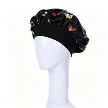 YPGVUO 3pcs Butterfly Print Satin Bonnet Set, Loose Elastic Band Soft Sleep Cap, Anti-Frizz Night Hair Care Cap, Suitable For Curly Long Hair Home Night Use - 3pcs Wine Red Navy Blue Black Butterfly - View 13