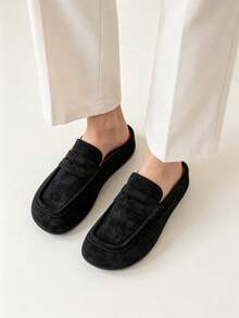 Loafers Shoes Men's Lightweight Bean Shoes Summer One Step Push Lazy Breathable Casual Half Support Slippers For Men - Black - View 3
