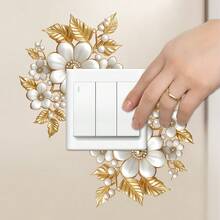 1pc Luxury Gold Flower Pearl Switch Sticker, Gold Leaf White Flower Socket Decorative Sticker - Multicolor - View 1