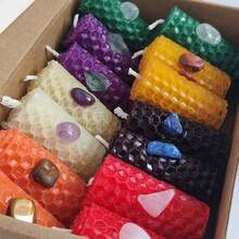 14 buah Lilin Kristal Chakra Gulung Buatan Tangan Kecil Ukuran 1,97x0,79 Inci, Lilin Tekstur Sarang Lebah Berwarna-warni dengan Batu Kristal Tertanam, Set Lilin Mini Portabel Cocok untuk Meja Dalam Ruangan, Dekorasi Liburan, Hadiah untuk Teman - set-A - View 6