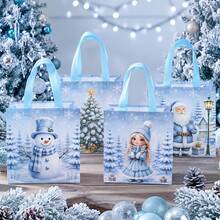 66/54pcs Reusable Non-Woven Fabric Tote Bags Christmas Theme - Snowman, Snow Lady & Christmas Tree Patterns With Sturdy Paperless Handles, Suitable For Christmas Party Decoration, Travel, Storage Gift Packaging (Blue) - View 4