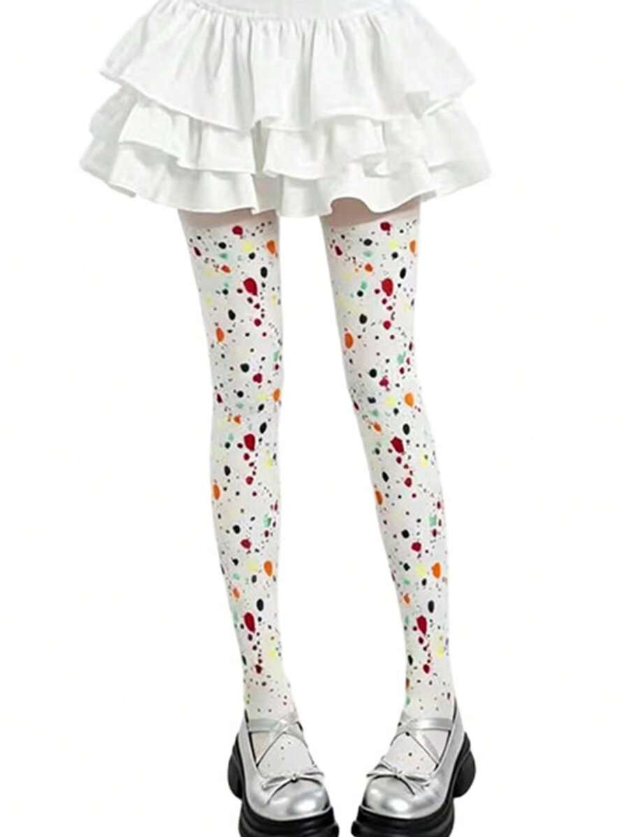 Halloween Print Over-The-Knee Socks, Multiple Patterns, Dark Style Outfit, Cosplay, Basic Socks, Halloween Socks - Multicolor - View 1
