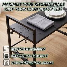 Expandable Kitchen Storage Rack 42-64cm, Microwave Shelf Organizer, Moisture-Proof & Rust-Proof Metal Frame, Countertop Cabinet Utility Shelf For Cookware & Tableware, Black - Black - View 5