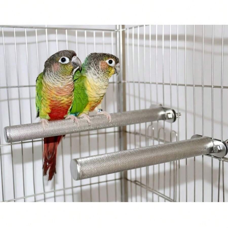 Stainless Steel Parrot Perch - Teeth Grinder & Oral Exercise Station - Durable Cage Accessory For Budgerigars & Sun Birds - Easy Clean, Perfect Resting Stick - Silver - View 1