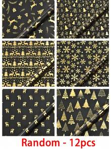 15/1pc Black & Gold Christmas Gift Wrapping Paper 50*70cm Snowflake Christmas Tree & Reindeer Pattern Holiday Gift Packaging Handmade Paper - View 15