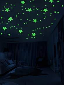 100pcs Mixed Color Glow-In-The-Dark Star Stickers, Suitable For Wall And Ceiling Decoration, Glowing Effect/Decorative Stickers/Party Decor, Designed For Party Planners, Durable Dreamy Style Holiday Gift, Easy To Peel And Stick Art Decoration - A - View 3