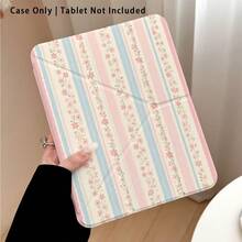 Striped, Floral Pattern Painted Effect Tablet Protective Case With Stand, Compatible With Honor 8/9/10/X8/X8A/X9/X8Pro/X9Pro, MatePad SE 11"/MatePad 11"/11.5", MatePad Pro, Apple 10th/11th Gen 2025 (A16), Galaxy Tab A7/A9 And Other Popular Models - Style 2 - View 1