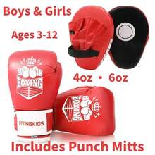 FIVING Kids Boxing Gloves & Punch Mitts 4oz 6oz, Youth Sparring Kickboxing Training Set For Boys Girls, Children Boxing Equipment Birthday Gift For Home Gym Practice - Multicolor - View 1