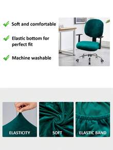 2pcs/Set Autumn/Winter Silver Fox Fur Split Office Chair Cover, Pink, Smoke Gray, Gray Champagne, Black Multiple Colors Available, Fashionable Elastic Polyester Office Chair Cover, Suitable For Office, Study, Home Use - Flange Green - View 3