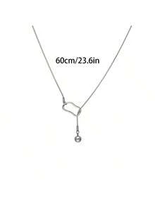 1pc Fashion Cold Style Metallic Beaded Long Pendant Necklace For Women - Silver - View 5