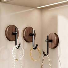 1/2/4pcs Self-Adhesive Walnut Wood Wall Hooks, Wall-Mounted Wooden Hooks, Coat And Hat Hooks, No-Drill Installation, Suitable For Clothing Storage And Decoration, Ideal For Living Room, Kitchen, Bathroom, Can Hang Towels, Clothes, Bathrobes, Suitable For Baby Room Door - Multicolor - View 4