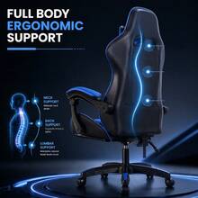 Gaming Chair With Footrest – Swivel Office/Desk Chair With Lumbar Support And Wheels – Professional Home Office Chair (LOL/WCG Style) - Blue - View 2