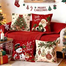 4pcs/1pc Vintage Christmas Decor Pattern Pillow Case Without Insert, Single-Sided Printed Pillow Case, Suitable For Living Room Bedroom Home Decor, All Season Pillow Case - Multicolor - View 2