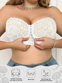 mimilemon Women's Plus Size White Lace Strapless Bra - Comfortable, Breathable, Front Closure, Detachable Straps & Multiway Wear - White - View 7