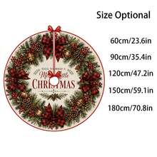 1pc Christmas Wreath Pattern Christmas Tree Skirt, Elegant Color Holiday Decor, 5 Sizes, Unisex Holiday Gift, Suitable For Home And Party Christmas Home Decoration - Christmas Wreath - View 3