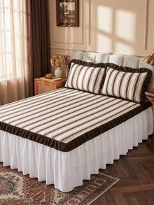 1pc Ruffle Bed Skirt, Vintage Striped Print Bedding, Bed Cover, Mattress Protector, Room Decor, Home Textiles, Soft Breathable Comfortable Lightweight, Suitable For Twin/Full/Queen/King Bed, Dust-Proof Non-Slip, All Season Use, Machine Washable - Multicolor - View 6